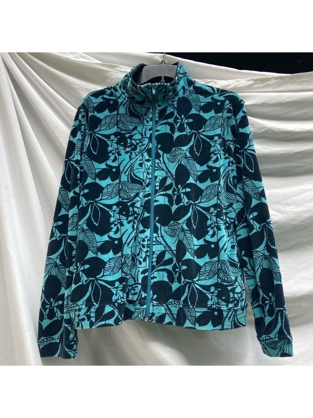 Kaktus Zipper Jacket Blue with Floral Pattern, Size Large